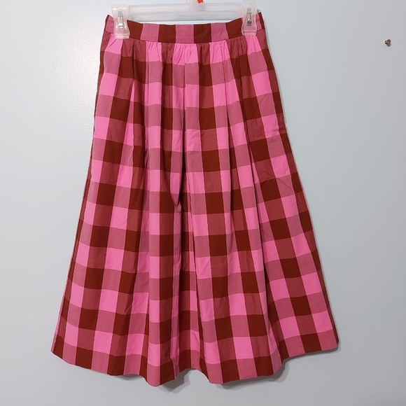 J. Crew Gingham Midi Skirt Pink Tie Back Size - Picture 6 of 10